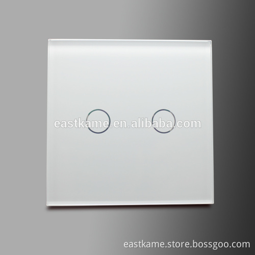 2 Gang Black Crystal Glass Panel Touch Wall Light Switch With Mini Remote Control